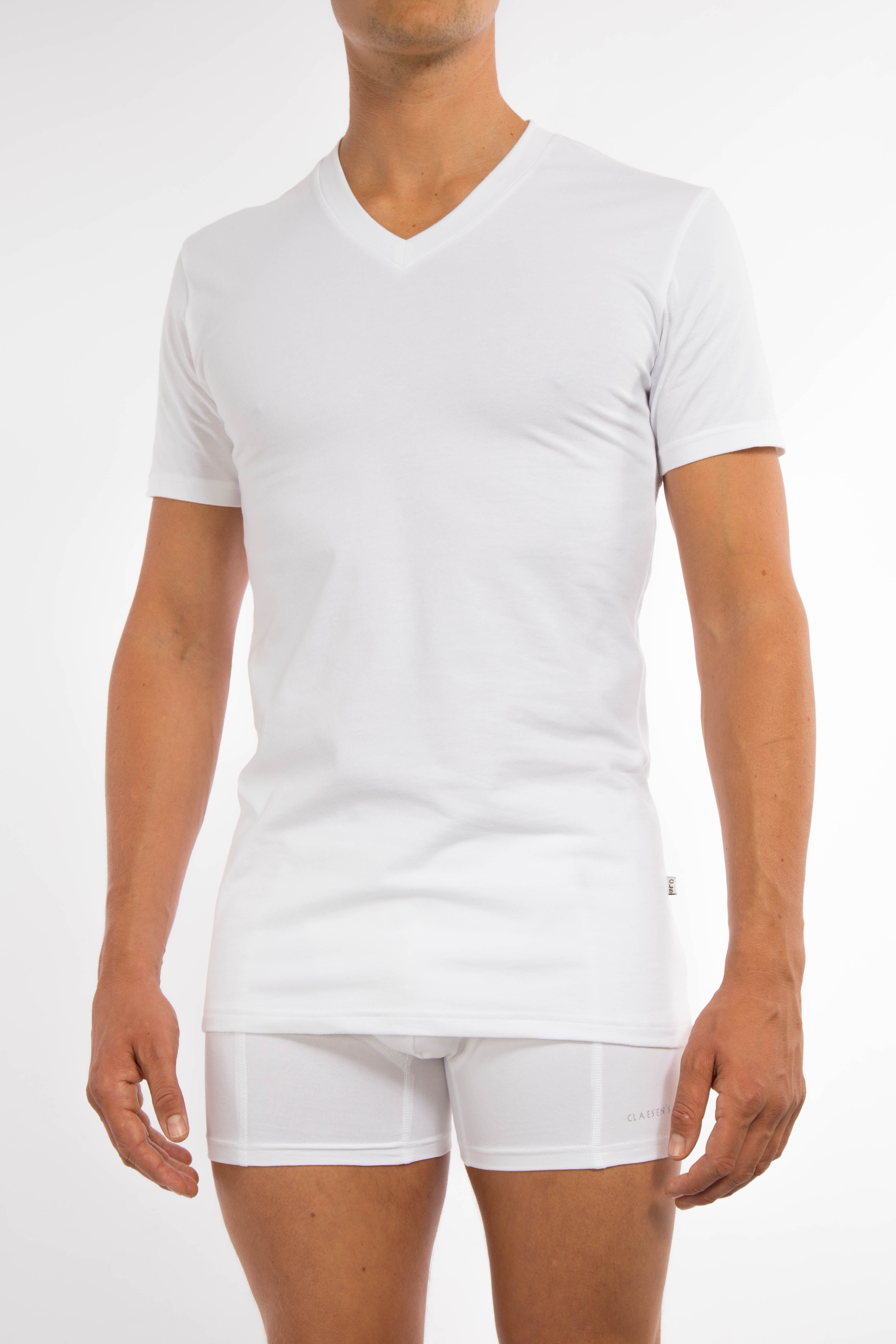 Heren V hals t shirt 2 pack met korte mouwen in wit Claesens